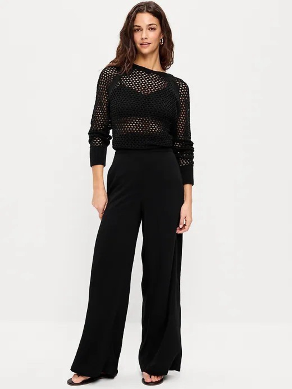 Old Navy Black Wide-Leg Jumpsuit with Cropped Knit Overlay